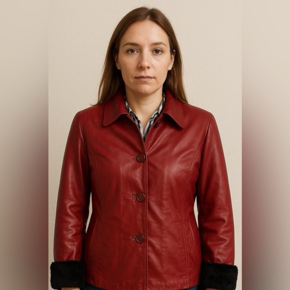 Womens Red Danier Genuine Leather Jacket with Faux Fur Accents  Size Large